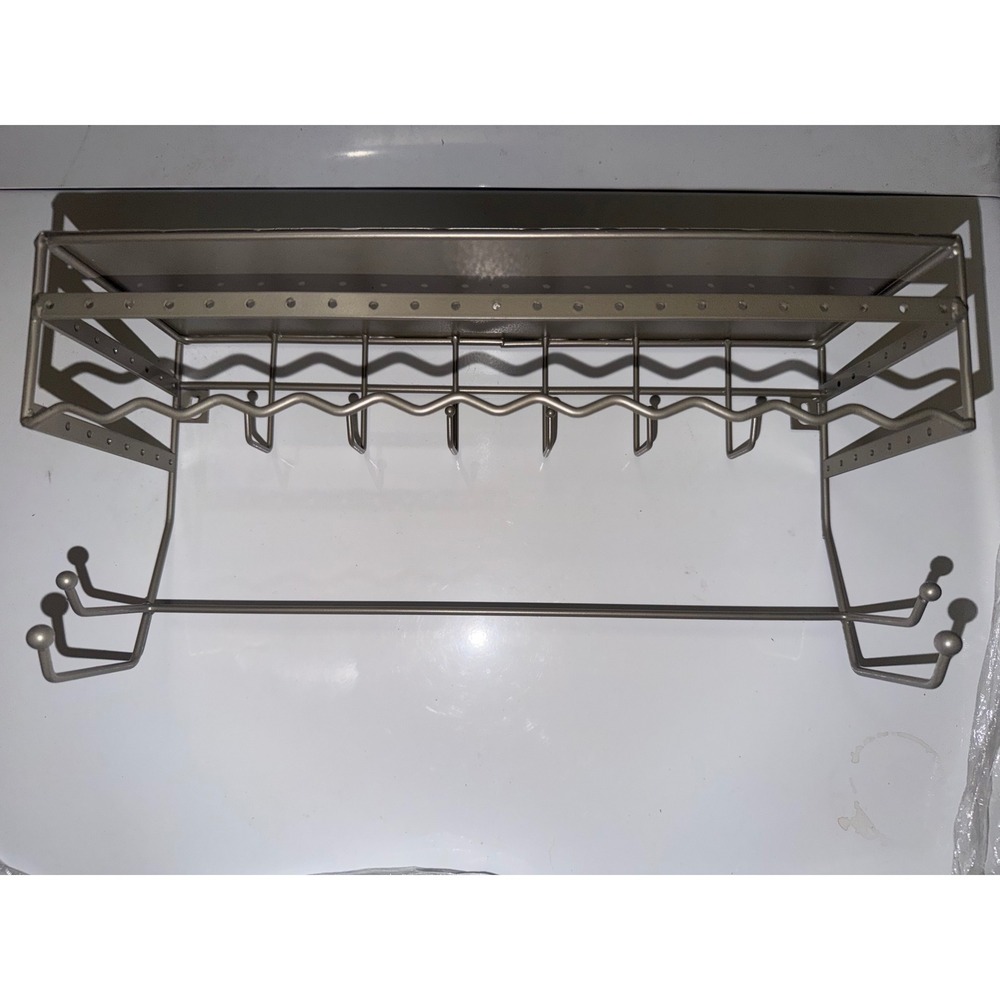 Champagne Gold Metal Wall Mounted Jewelry Organizer Earring Shelf Necklace Rack